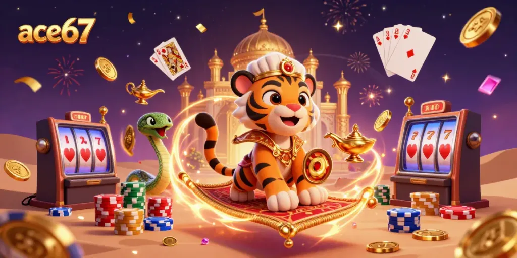Experience thrilling gameplay with ace67 in a magical desert casino setting filled with rich visuals.
