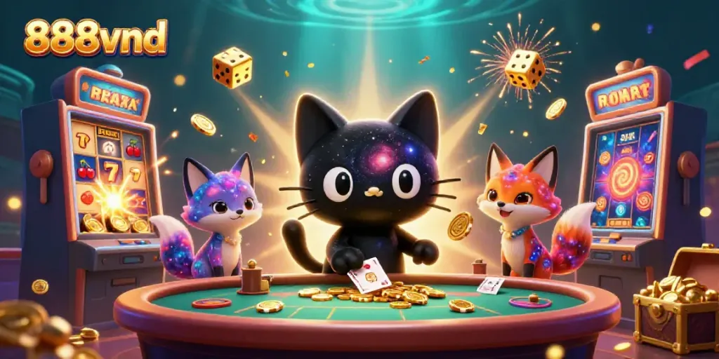 Experience thrilling gameplay at 888vnd with a cosmic casino scene filled with excitement and winning moments.