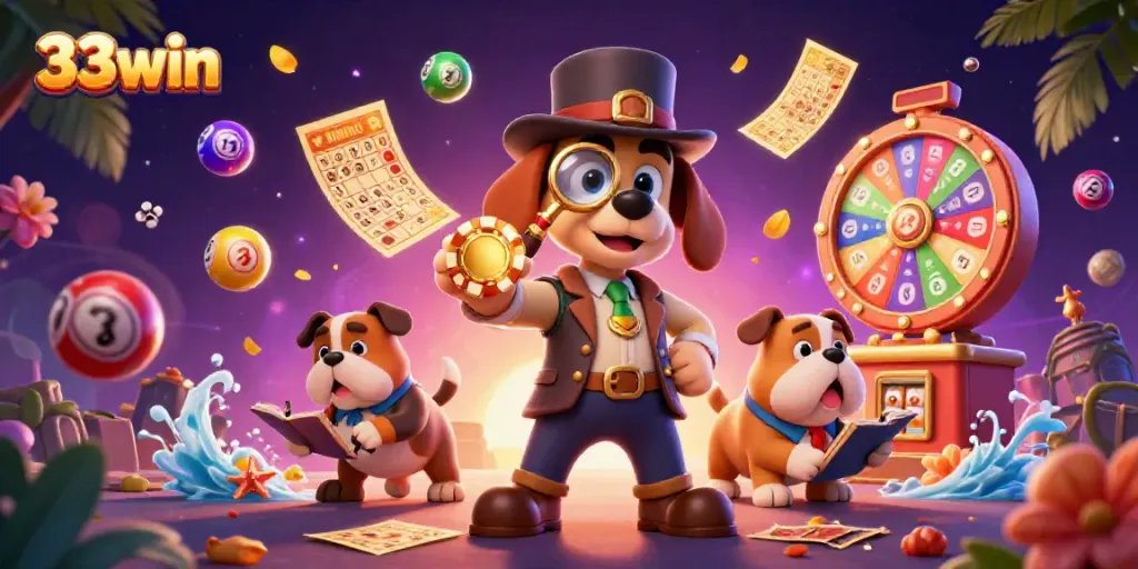 Experience the thrill of 33win with a detective dog uncovering casino treasures.