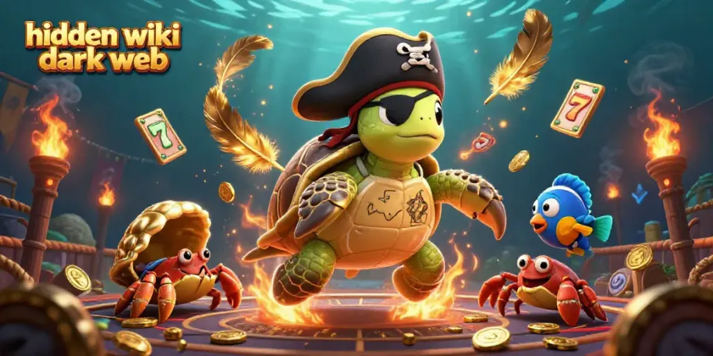Engage in action on the hidden wiki dark web with vibrant casino elements and unique underwater characters.