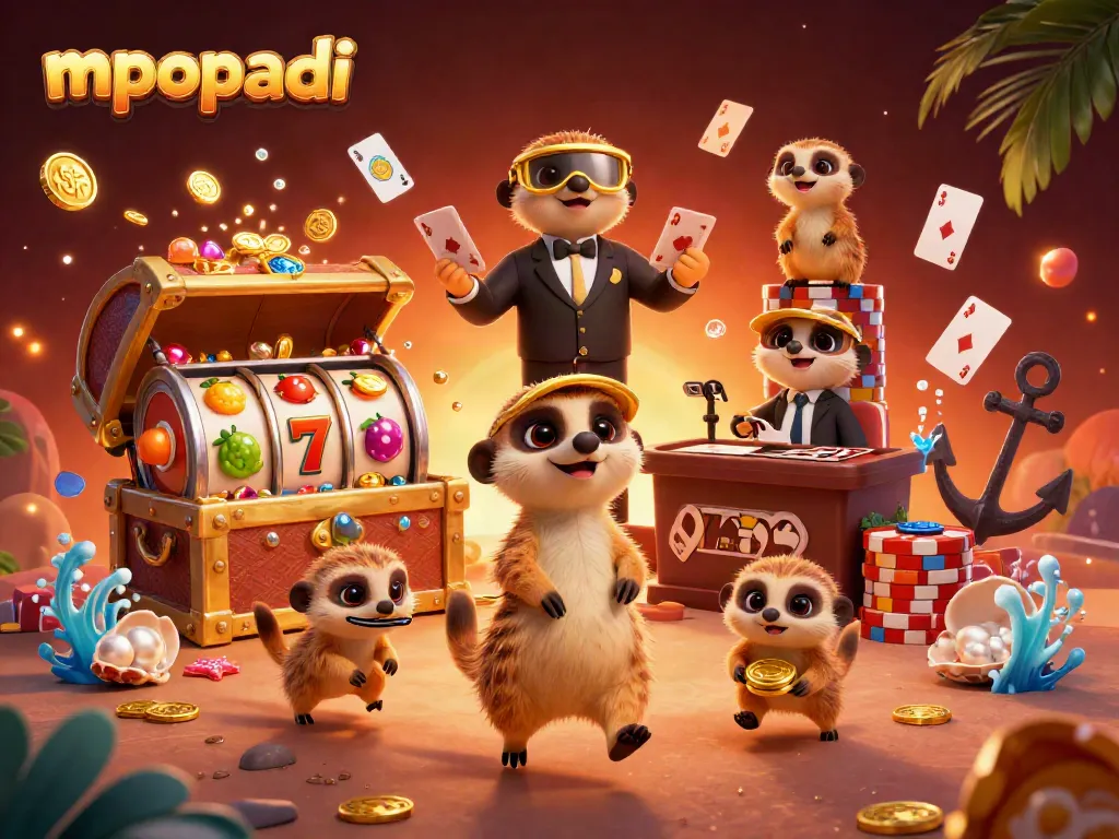 Experience thrilling slots at MPOPADI with a dynamic meerkat casino scene packed with excitement.