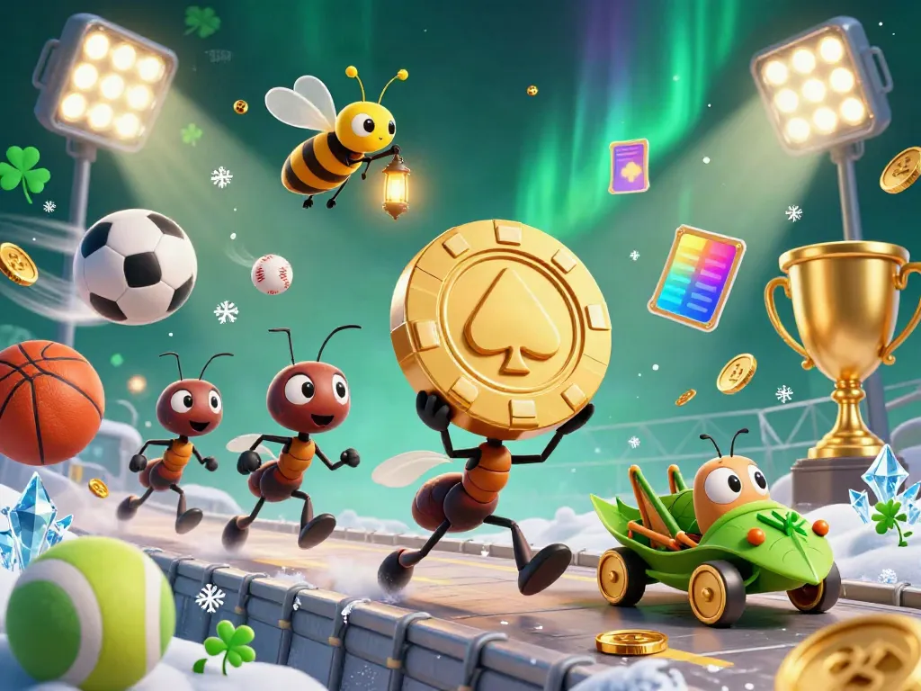 M158 theme illustrated with a team of ants carrying a poker chip, symbolizing a spirited casino gaming heist.