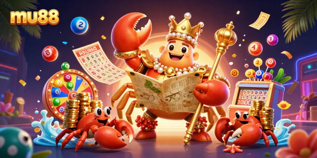 Experience the thrilling excitement of mu88 with a vibrant, dynamic scene featuring our majestic golden crab emperor.