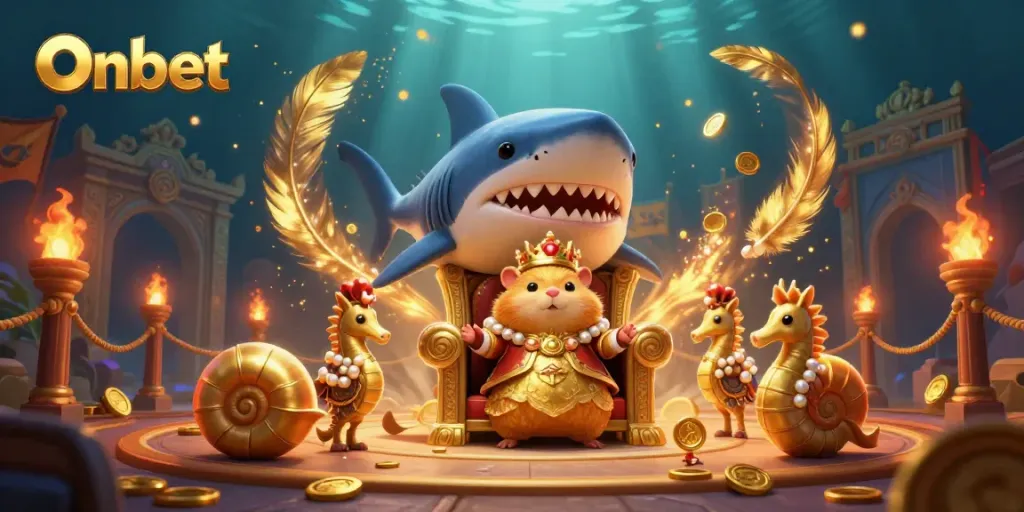 Experience thrilling Onbet casino adventures with a golden hamster king and vivid underwater atmosphere.
