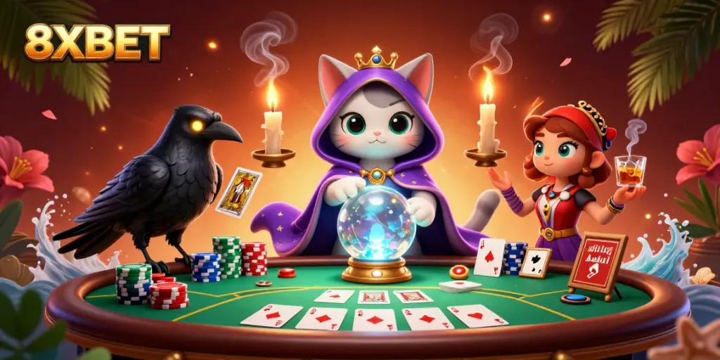 Experience thrilling gameplay and vibrant visuals with 8XBET at this dynamic casino scene.
