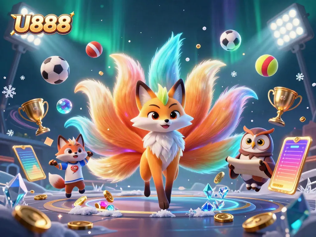 Engage in exciting gameplay with U888's vibrant 3D casino scene, featuring dynamic sports elements.