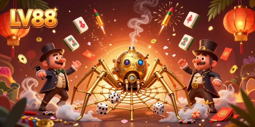 Experience the thrill of LV88 with colorful casino elements and dramatic characters in action.