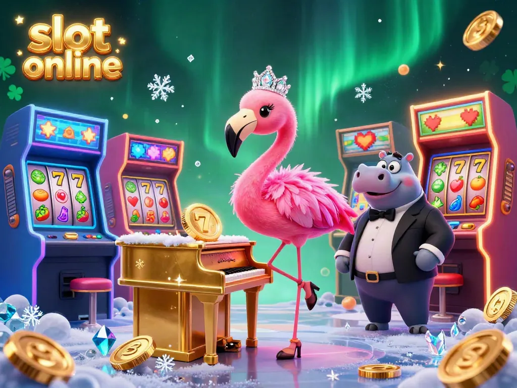 Experience thrilling slot online action in a vibrant casino scene with lively characters and exciting game elements.