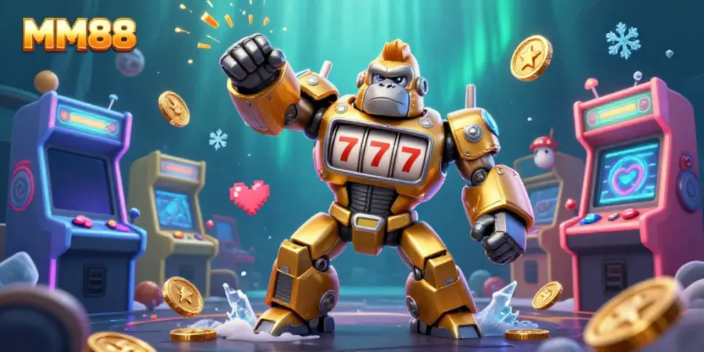 Engage with MM88's vibrant 3D casino world, showcasing winning fortunes and exciting gameplay elements.