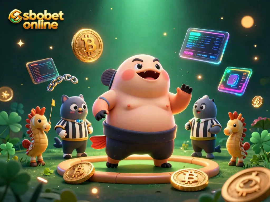 Engage in sbobet online betting with a lively underwater casino scene showcasing vibrant characters and crypto elements.