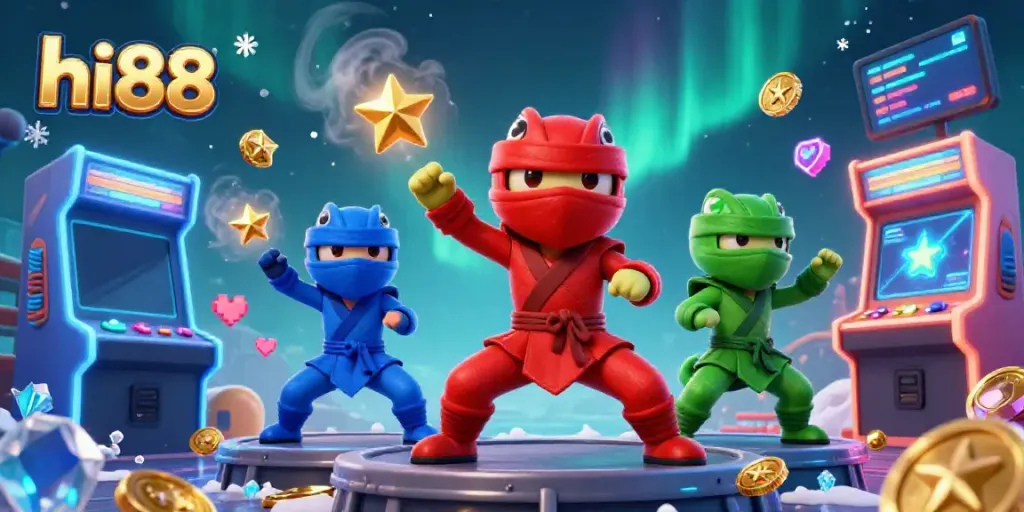 Engage with hi88's thrilling online gaming experience showcased through ninja chameleons leveling up the action.