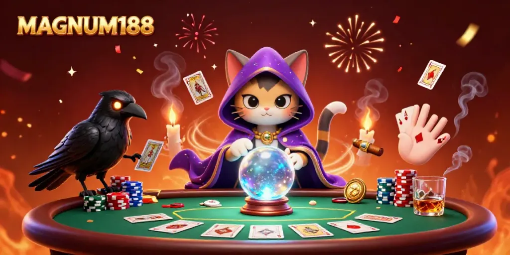 Engage with MAGNUM188's vibrant casino experience featuring mystical characters and dynamic game elements.