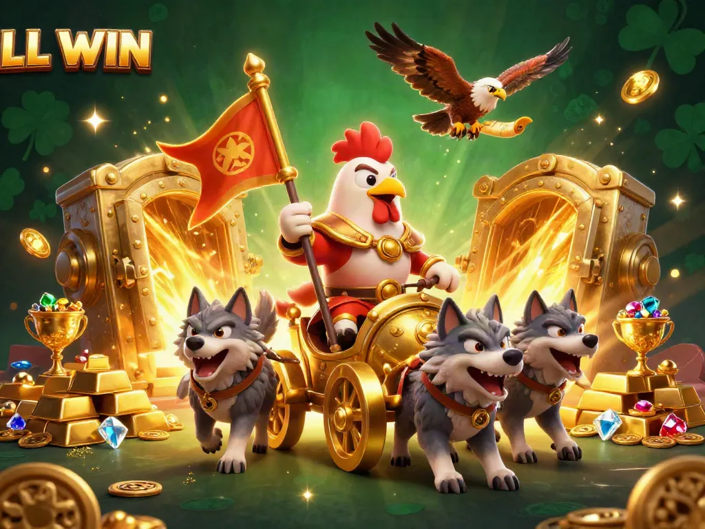 Experience the thrill of LL WIN with vibrant games, treasure, and 3D characters in an engaging casino scene.